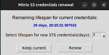 Minio credentials renewal prompt