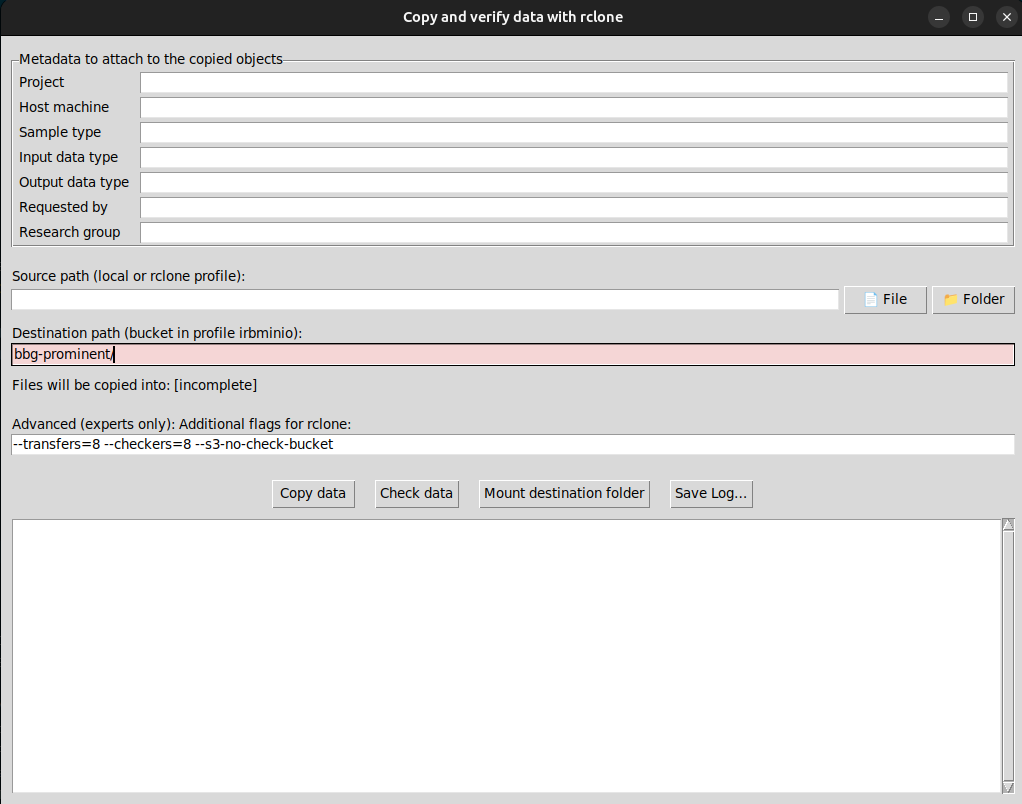 Mount destination folder dialog